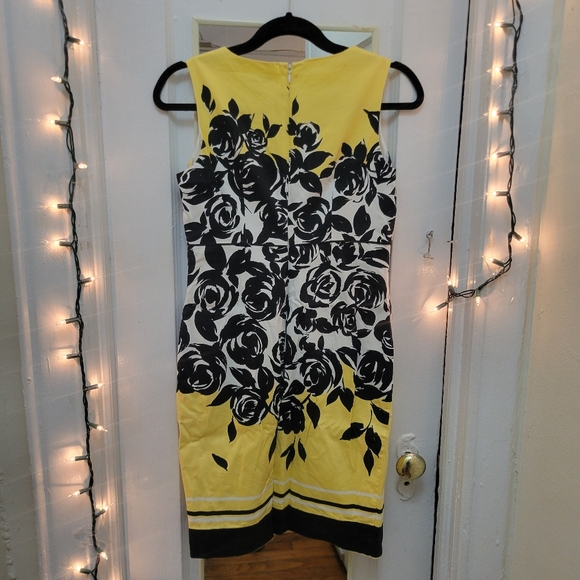 DebenHams UK Label Yellow & Black Floral Midi Dress Coastal Cottagecore Artsy - Picture 2 of 8